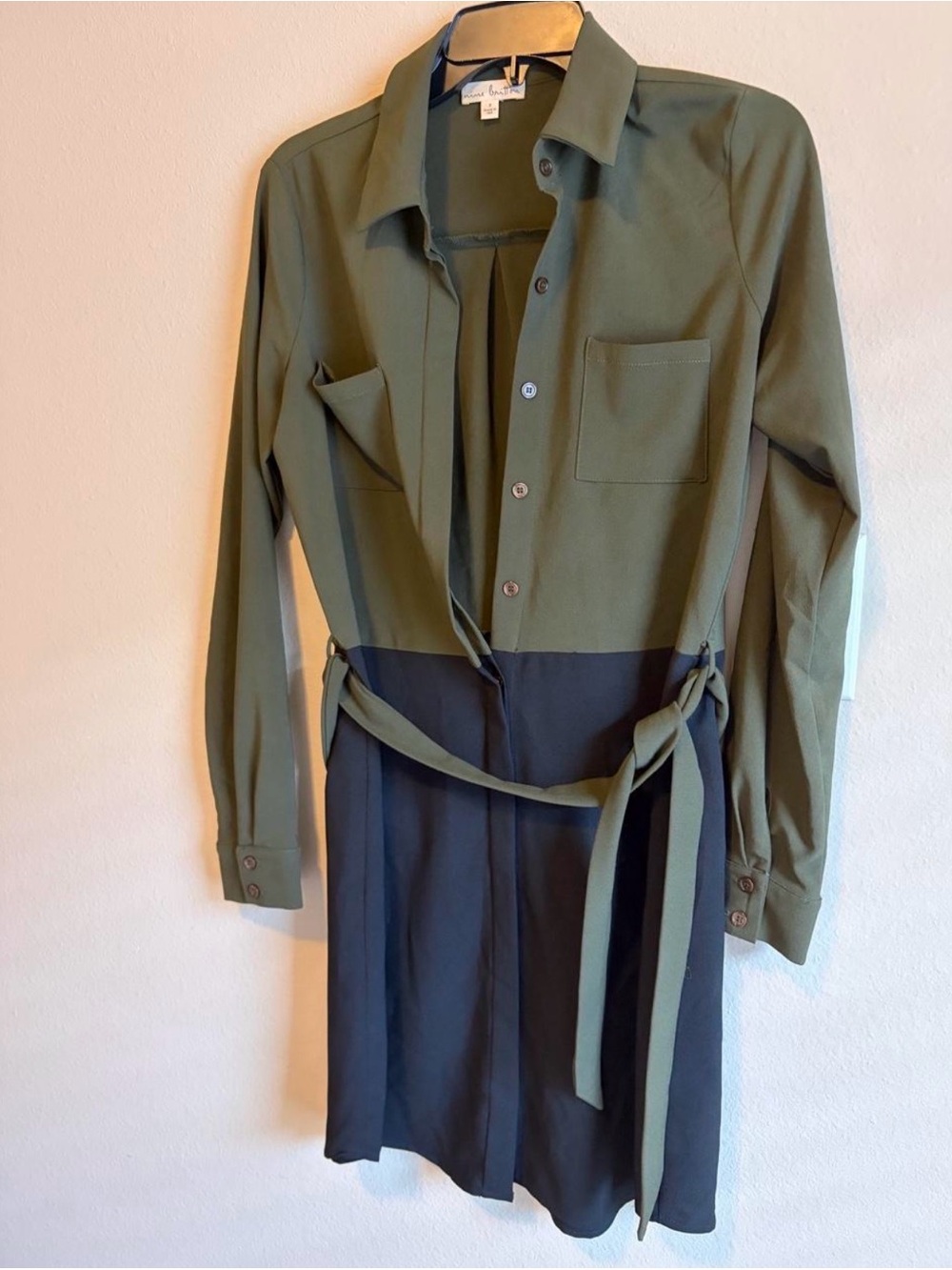 nine britton Olive and Black Two-Tone Shirt Midi Dress